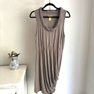 Catherine Malandrino Draped Asymmetrical Hem Sleeveless Dress Taupe, M